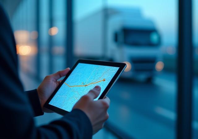 Logistics professional monitoring a truck on a strict schedule