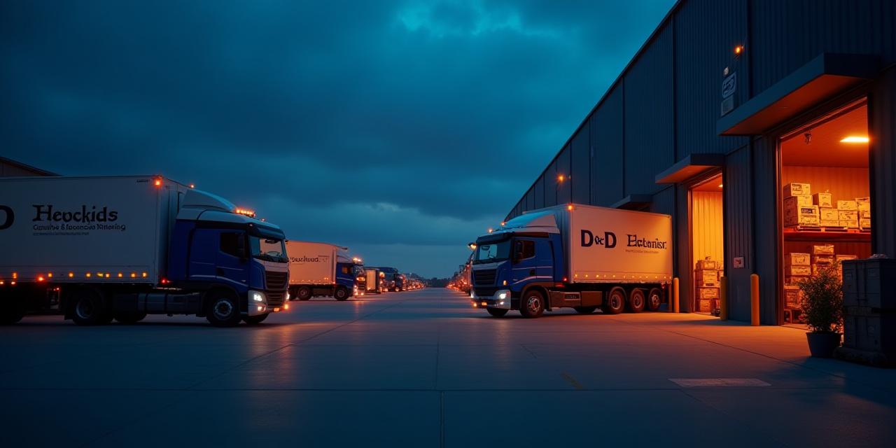 Modern logistics hub managing return freight with heavy machinery and specialized trucks.